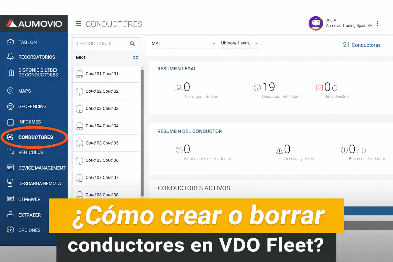 Crear y borrar conductores en VDO FLEET