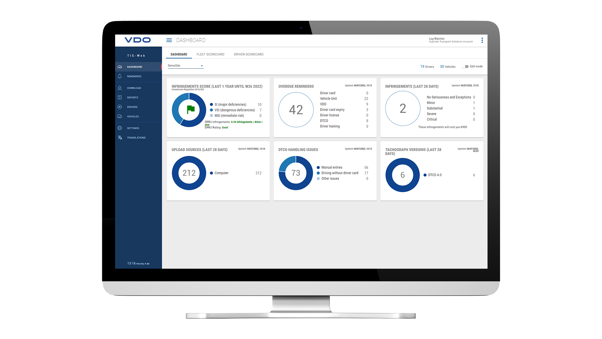 Dashboard de VDO Fleet con indicadores e informes