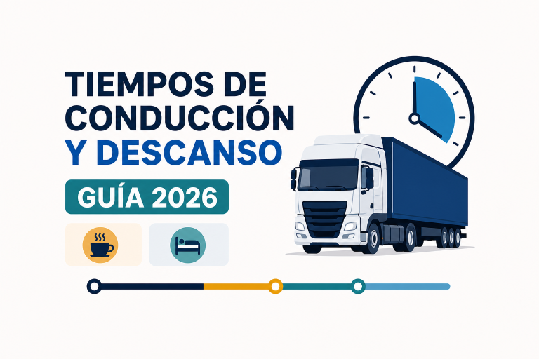 Camión y reloj para el artículo sobre tiempos de conducción y descanso