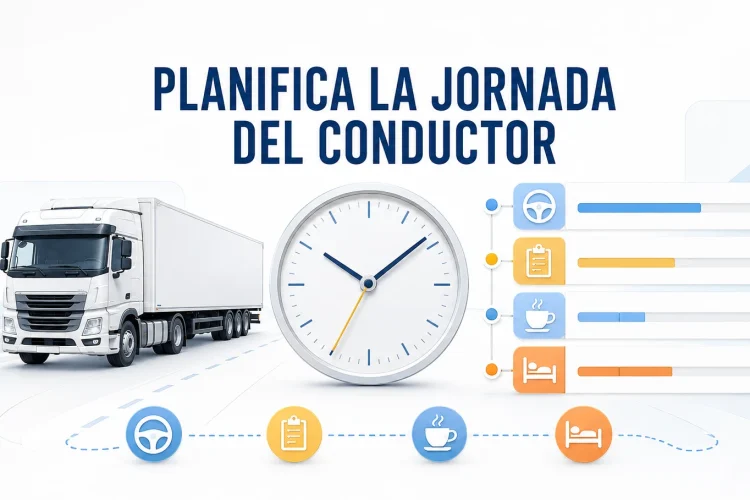 Planificación de la jornada laboral de un conductor con bloques de conducción, trabajo, pausa y descanso