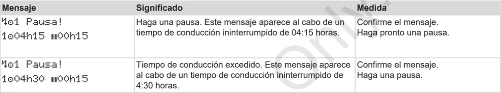 avisos pausa tacografo