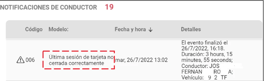 tarjeta tacografo sesion no cerrada correctamente