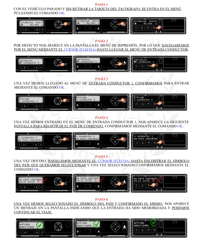 como hacer entrada pais en tacografo digital