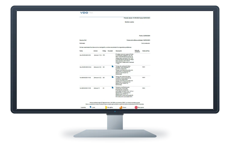 Carta real de infracciones en un monitor