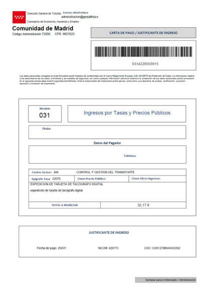 comunidad de madrid renovar tarjeta conductor tacografo